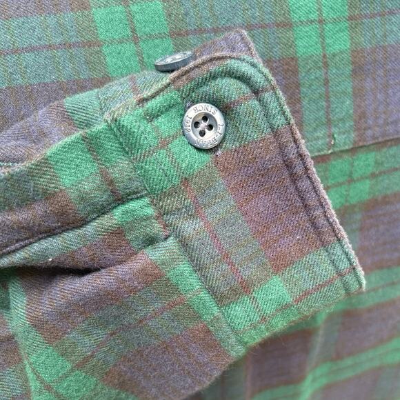 LL Bean Flannel Shirt Sz XL Green Black Plaid Lined Shacket Button Up Utility - Picture 8 of 8